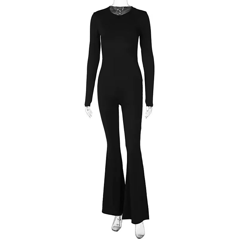 Sexy Backless Jumpsuits Women'S Autumn New Solid Long Sleeve Bodycon Black Rompers Fashion Streetwear Casual Slim Female Overall