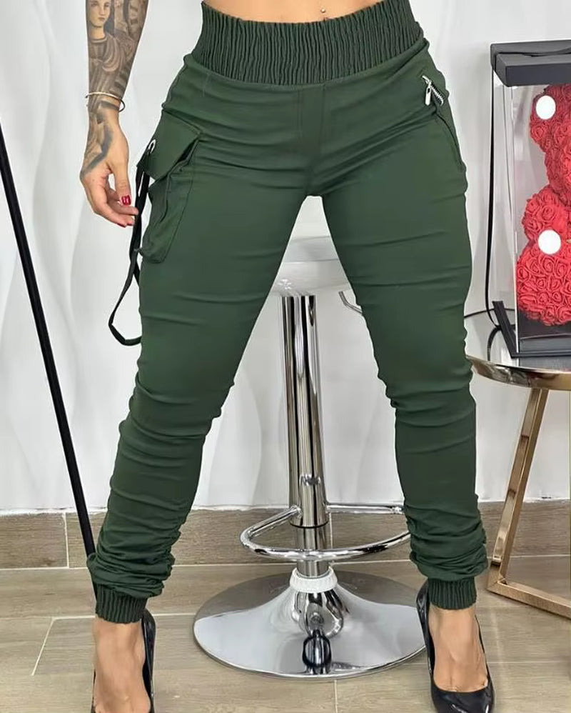Women'S Cargo Pants Fashion Band Decor Pocket Design Casual Cargo Pants 2023 Summer New Arrival Cropped Pants Commuting Style
