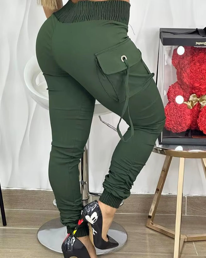 Women'S Cargo Pants Fashion Band Decor Pocket Design Casual Cargo Pants 2023 Summer New Arrival Cropped Pants Commuting Style